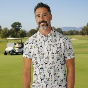 Sosik Polo Shirt Mens White Golf Ball Bomb Print Lightweight Short Sleeve  Large